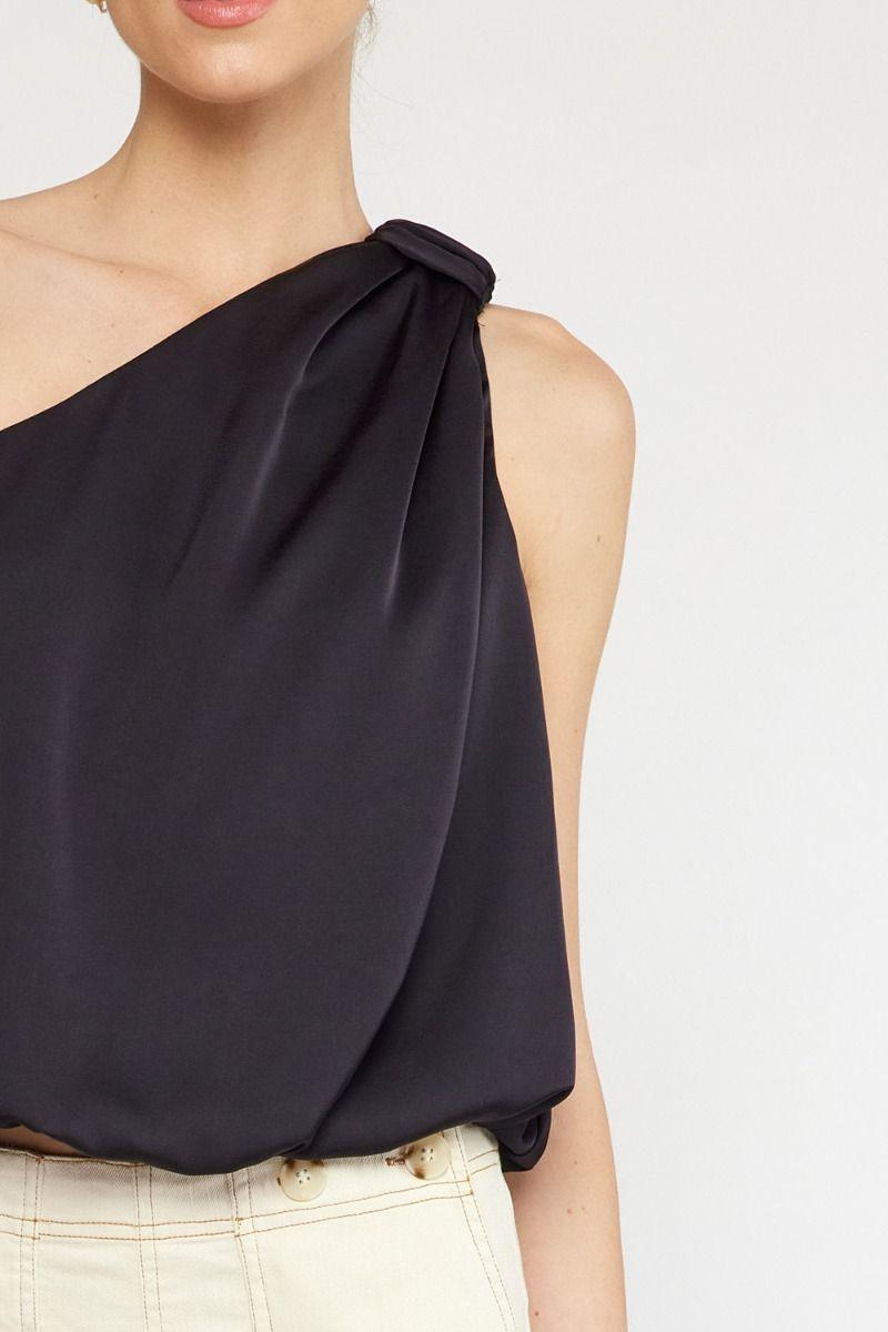 satin one shoulder bubble hem top - RK Collections Boutique