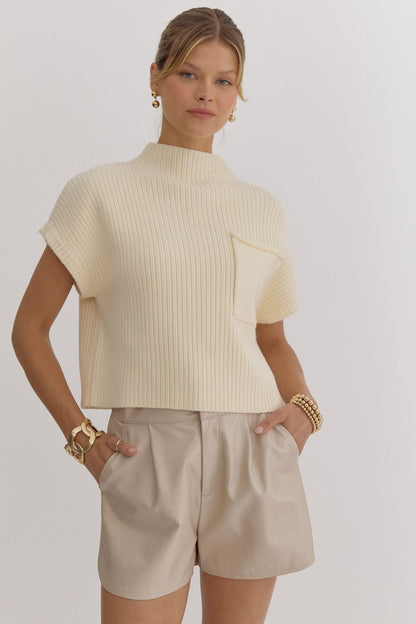 short sleeve pocket cropped sweater