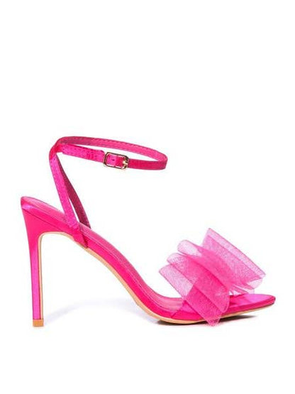 Stiletto Tulle Bow Sandal w/ Ankle Strap