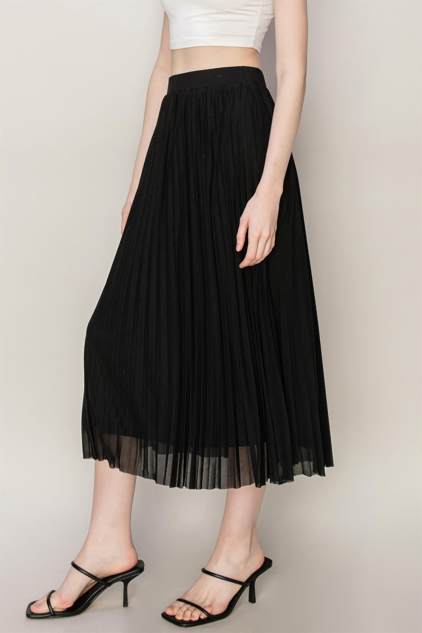 pleated midi skirt