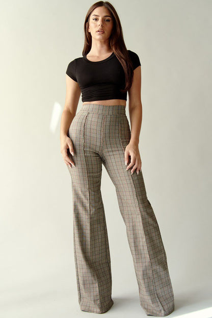 high waist plaid flare pants