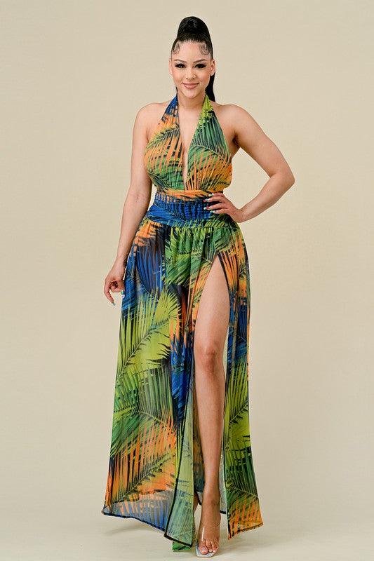 tropical palm halter maxi dress - RK Collections Boutique