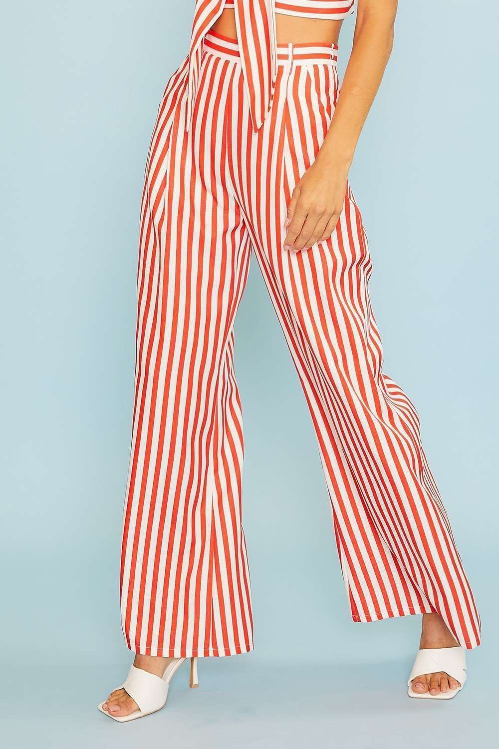 vertical stripe wide leg pants