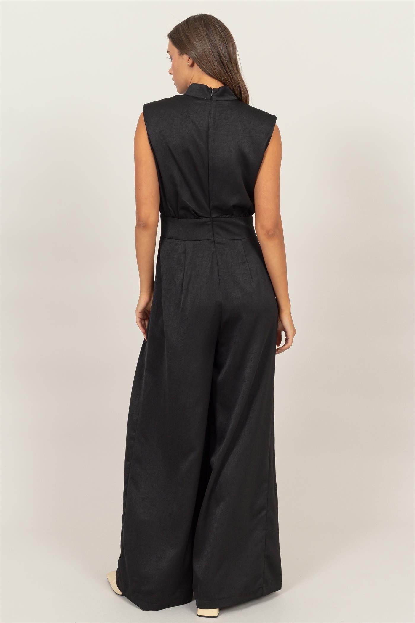 satin sleeveless wide leg jumpsuit