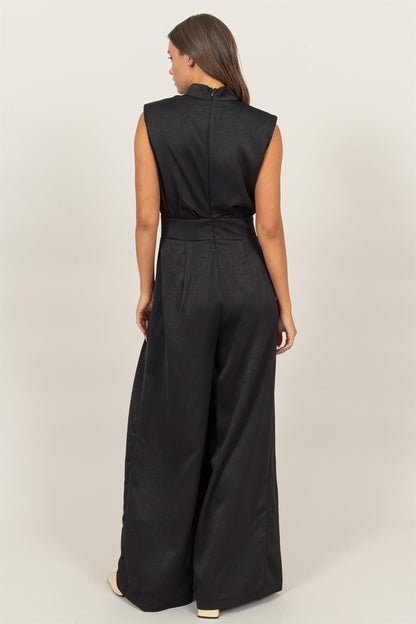 satin sleeveless wide leg jumpsuit