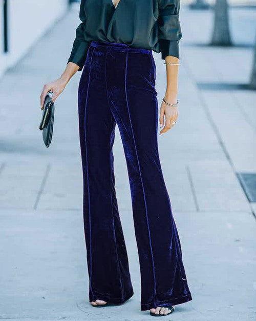 High Waisted Velvet Flare Pants