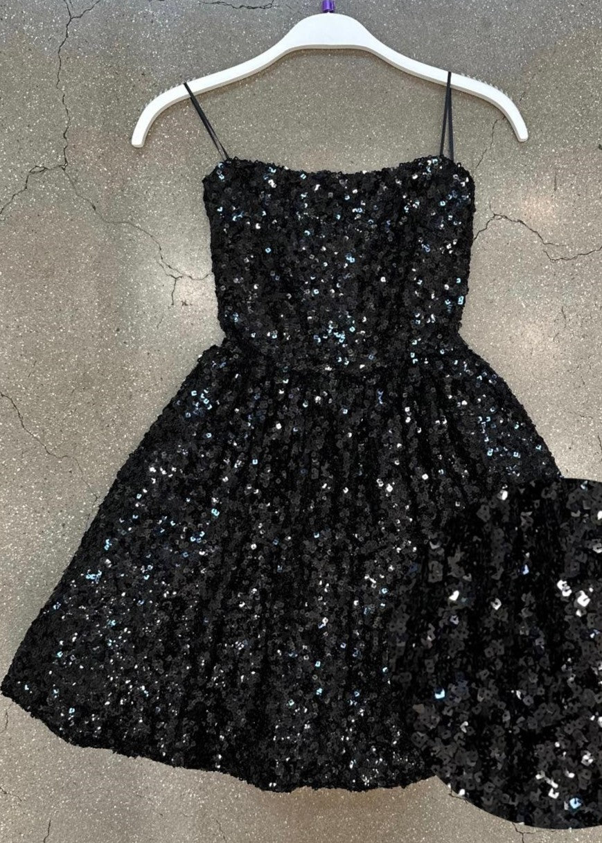 sequin strapless flare dress