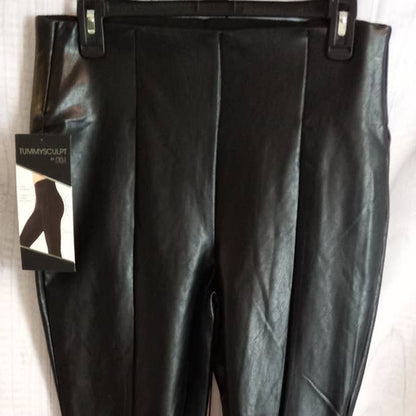 Tummy Sculpt Faux Leather High Waist Pull On Skinny Pant