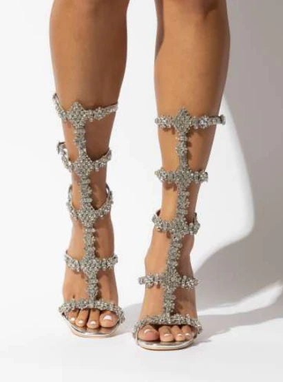 rhinestone gladiator stiletto high heel shoes