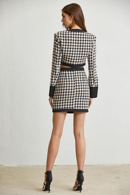 2pc cropped houndstooth top & skirt set - RK Collections Boutique