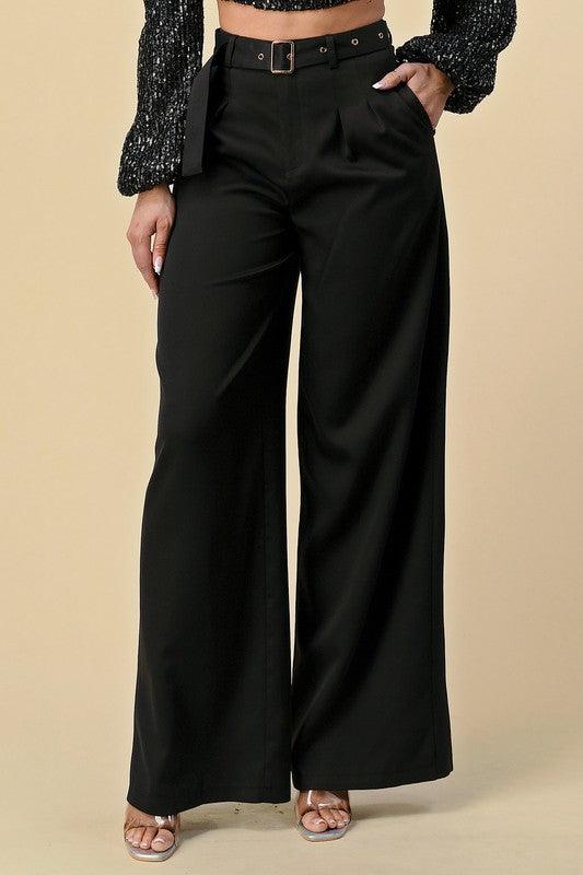 high waist wide leg belted pants - RK Collections Boutique