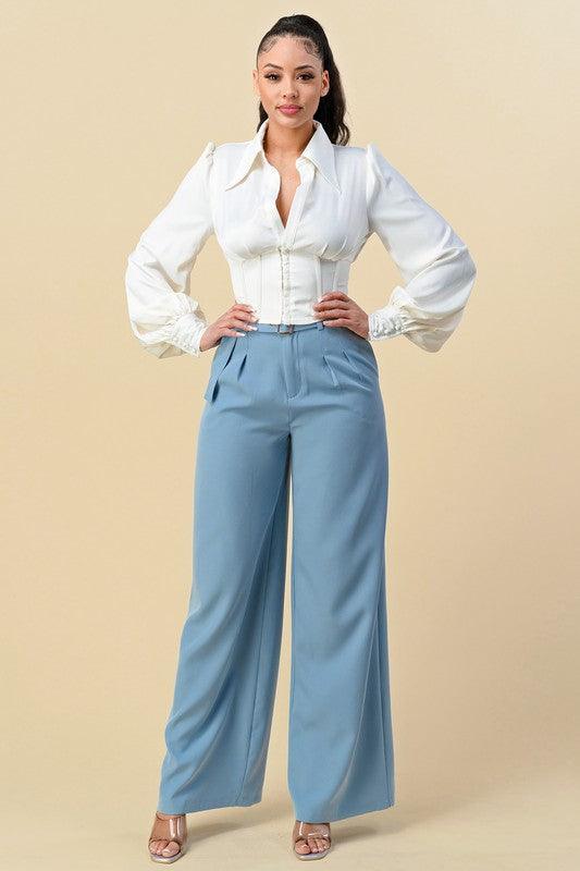 high waist wide leg belted pants - RK Collections Boutique