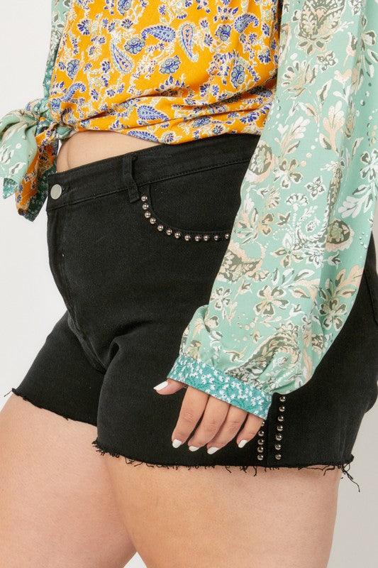 PLUS studded denim cutoff shorts - RK Collections Boutique