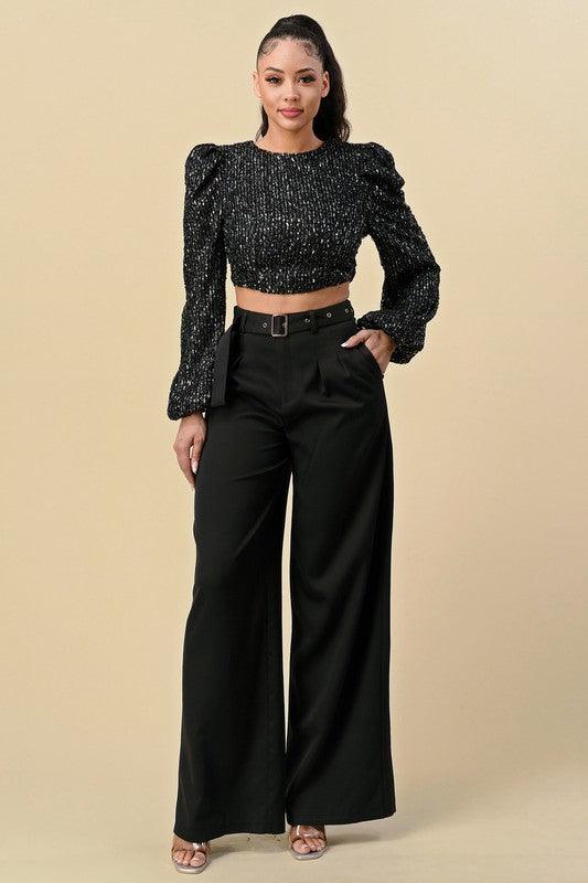 high waist wide leg belted pants - RK Collections Boutique