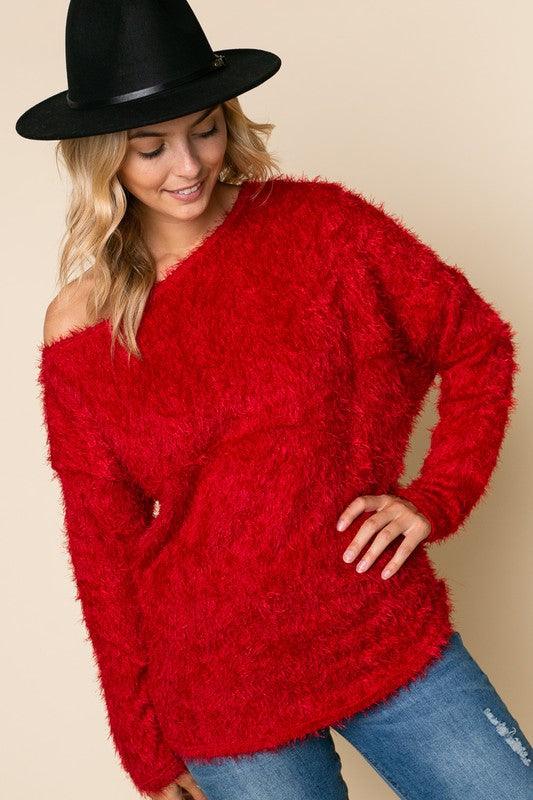 PLUS one shoulder fuzzy sweater - RK Collections Boutique