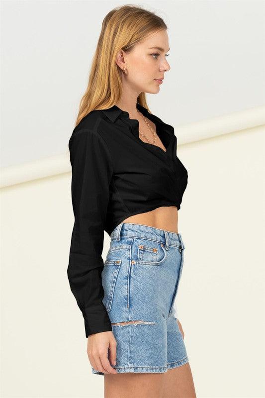 Boss lady long sleeve surplice crop top - RK Collections Boutique