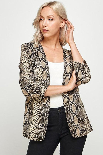 Snakeskin Cuffed 3/4 Sleeve Blazer - RK Collections Boutique