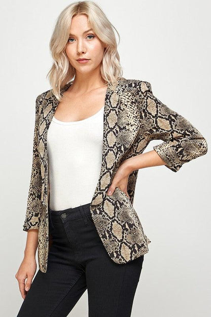 Snakeskin Cuffed 3/4 Sleeve Blazer - RK Collections Boutique