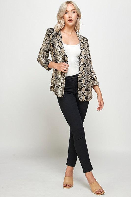 Snakeskin Cuffed 3/4 Sleeve Blazer - RK Collections Boutique