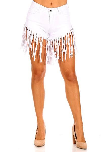 high waist stretchy fringe jean shorts - RK Collections Boutique