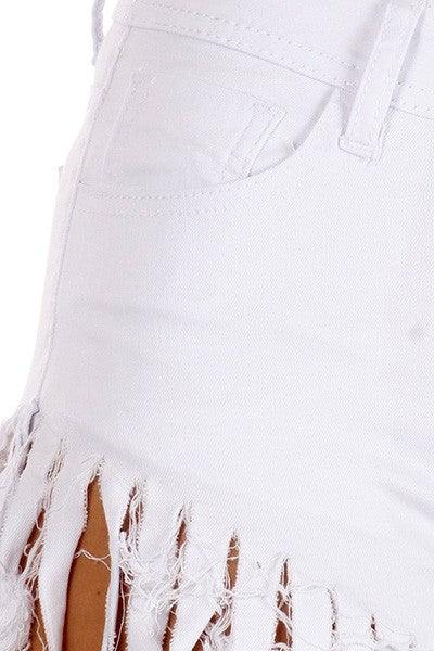 high waist stretchy fringe jean shorts - RK Collections Boutique