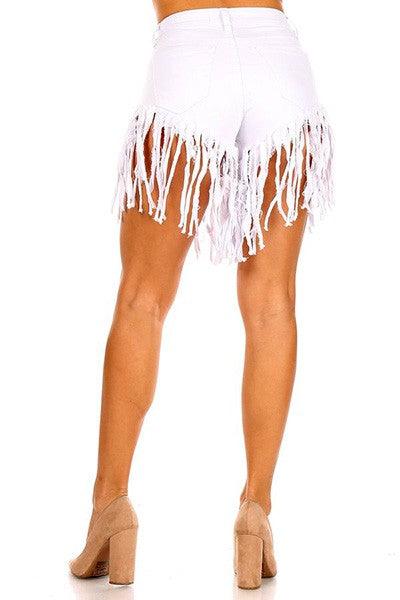 high waist stretchy fringe jean shorts - RK Collections Boutique