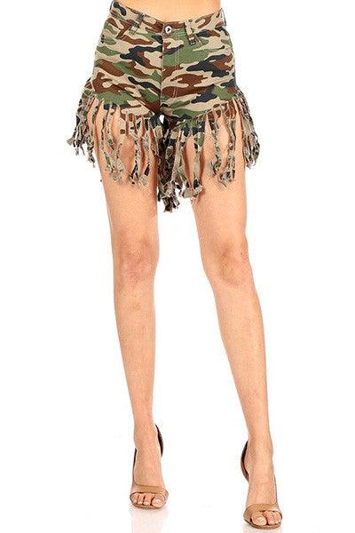 high waist stretchy fringe jean shorts - RK Collections Boutique