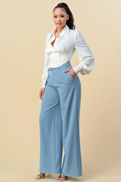 high waist wide leg belted pants - RK Collections Boutique