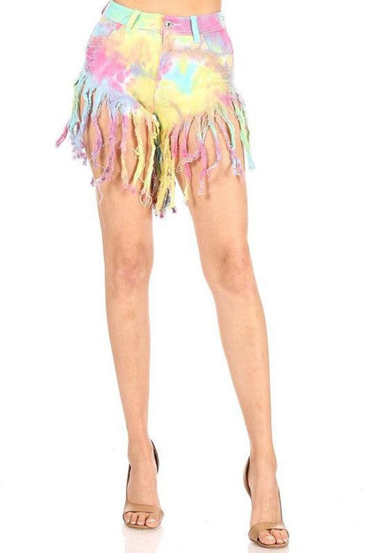 high waist stretchy fringe jean shorts - RK Collections Boutique