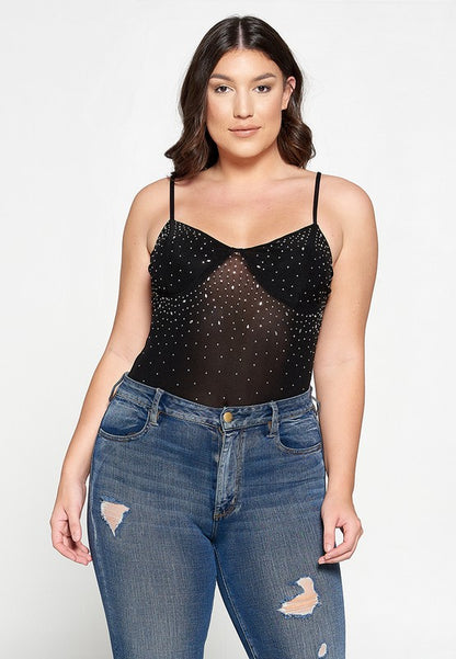 PLUS Spaghetti Strap Rhinestone Detail Bodysuit