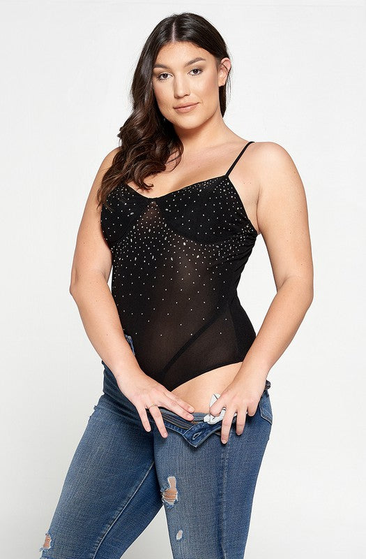 PLUS Spaghetti Strap Rhinestone Detail Bodysuit