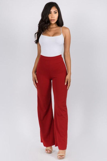 High waist wide leg back zipper palazzo pants - RK Collections Boutique