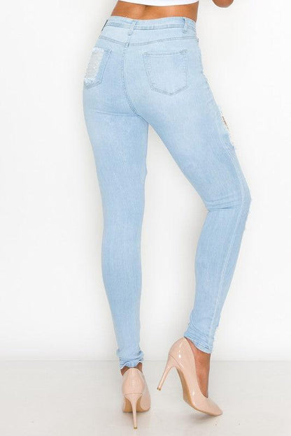 LO-171 high waist stretch rips & holes skinny jeans - RK Collections Boutique