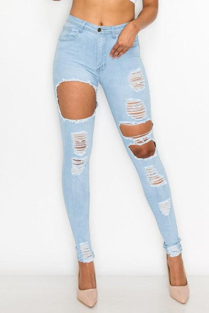 LO-171 high waist stretch rips & holes skinny jeans - RK Collections Boutique