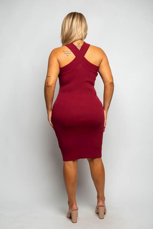 PLUS knit cross over strap sleeveless bodycon dress - RK Collections Boutique