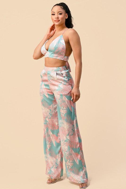 2pc set- tropical satin bralette & high waist pants - RK Collections Boutique