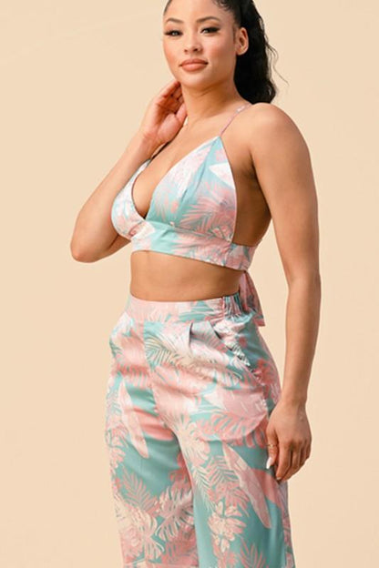 2pc set- tropical satin bralette & high waist pants - RK Collections Boutique