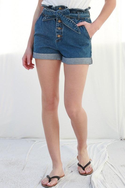 Paper Bag Waist Belted Denim Shorts - RK Collections Boutique