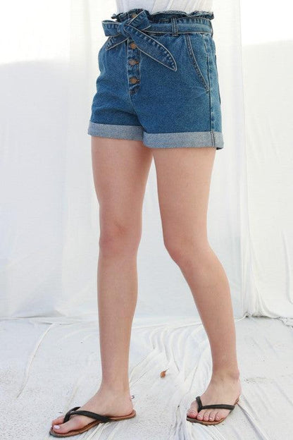 Paper Bag Waist Belted Denim Shorts - RK Collections Boutique