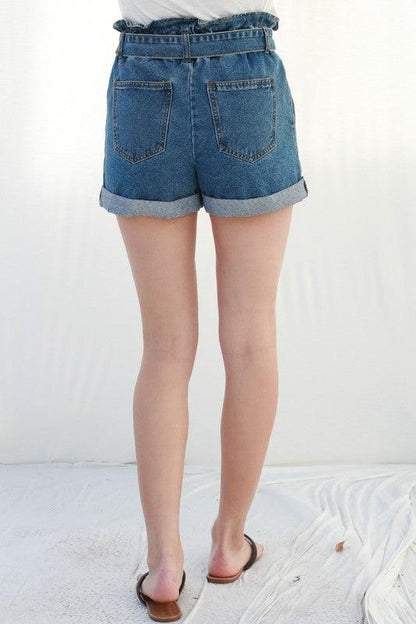 Paper Bag Waist Belted Denim Shorts - RK Collections Boutique