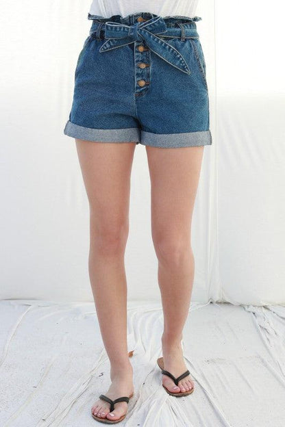 Paper Bag Waist Belted Denim Shorts - RK Collections Boutique