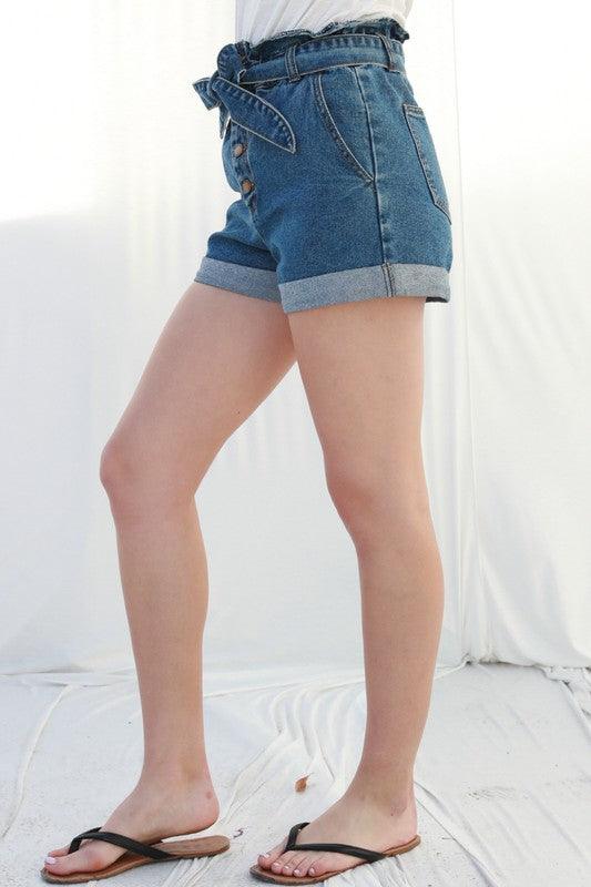 Paper Bag Waist Belted Denim Shorts - RK Collections Boutique