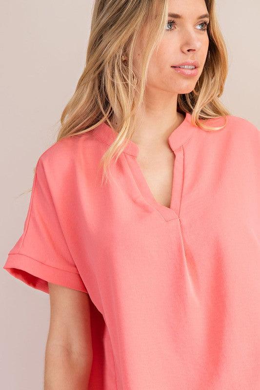 PLUS v-neck short sleeve woven top - RK Collections Boutique