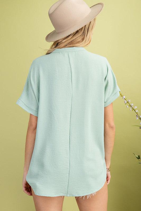 PLUS v-neck short sleeve woven top - RK Collections Boutique