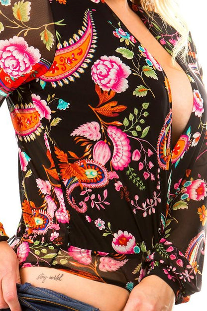 PLUS paisley print surplice bodysuit - RK Collections Boutique