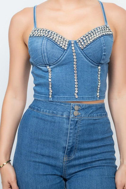 gemstone sweetheart denim crop top - RK Collections Boutique