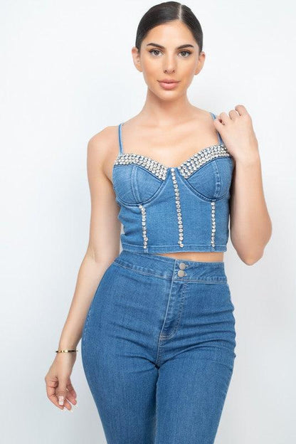 gemstone sweetheart denim crop top - RK Collections Boutique