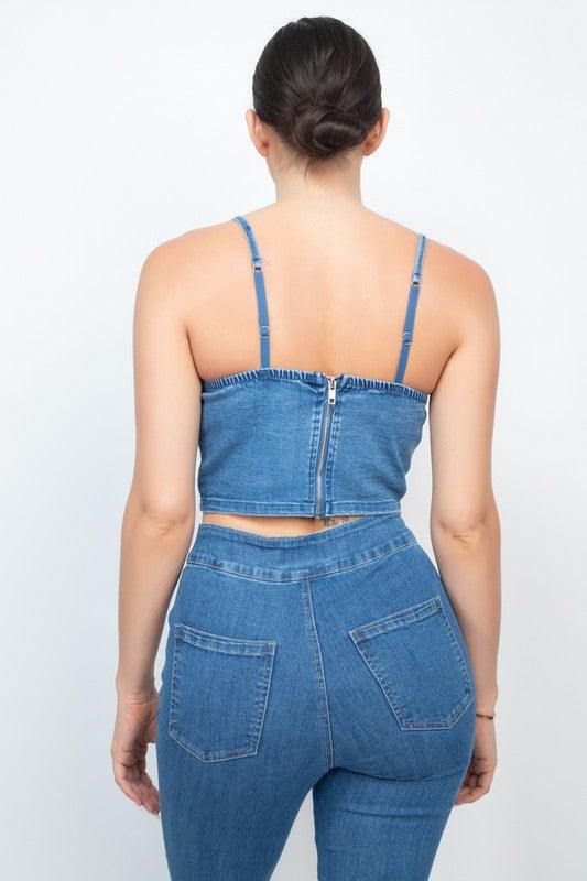 gemstone sweetheart denim crop top - RK Collections Boutique