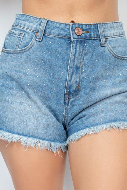 Rhinestone frayed hem denim shorts - RK Collections Boutique