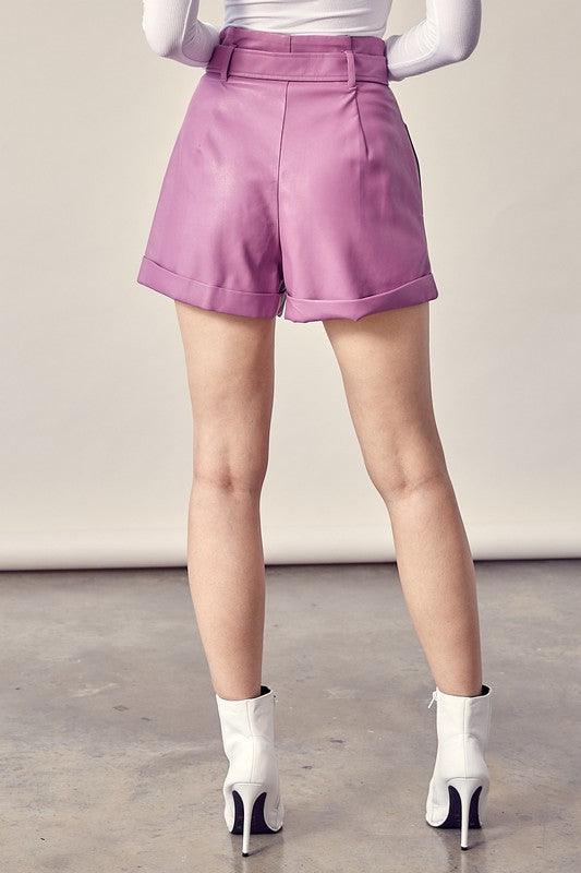 high waist belted faux leather shorts - RK Collections Boutique